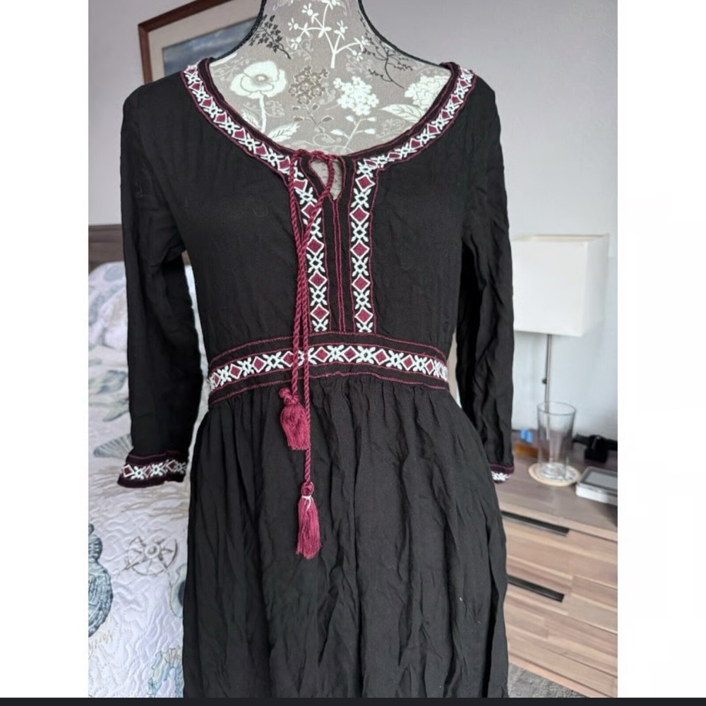 World Market Black Long Sleeve V-Neck Sundress